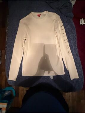 Guess Cream Waffle Knit Long Sleeve Top